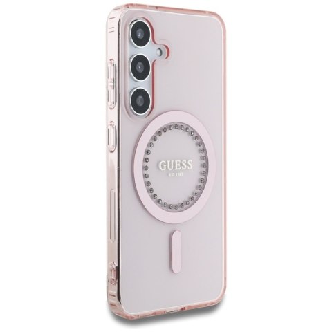 Guess Rhinestones Printed Classic Logo MagSafe - Etui do Samsung Galaxy S25 (różowy)