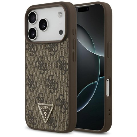Guess Leather 4G Triangle Strass MagSafe - Etui iPhone 17 Pro (brązowy)