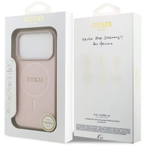 Guess Saffiano Classic Logo MagSafe - Etui iPhone 17 Pro (różowy)