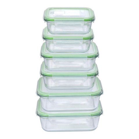 Alpina - Zestaw 6 szklanych pojemników na żywość z pokrywką lunchbox 370 ml / 640 ml / 1050 ml