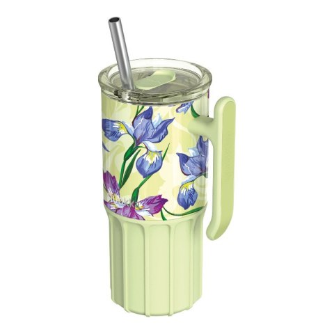 Quokka Umi - Kubek termiczny ze stali nierdzewnej 720 ml ze słomką i silikonową podstawką (Green Tea)