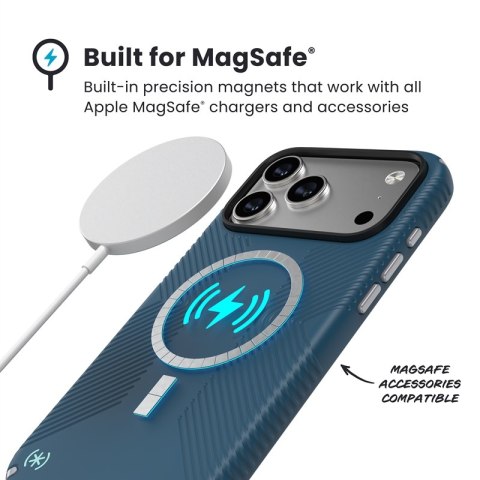 Speck Presidio2 Grip MagSafe - Etui iPhone 17 Pro Max (Deep Sea/Silver Metallic)