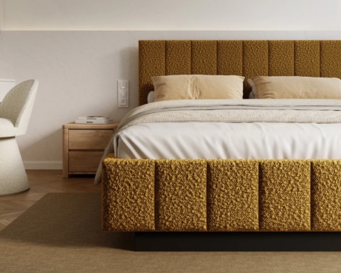 Nowoczesne łóżko lewitujące tapicerowane LEVITO 120x200 BOUCLE Miodowy