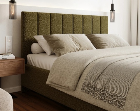 Nowoczesne łóżko lewitujące tapicerowane LEVITO 120x200 BOUCLE Oliwkowa zieleń