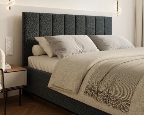 Nowoczesne łóżko lewitujące tapicerowane LEVITO 140x200 BOUCLE Granatowy