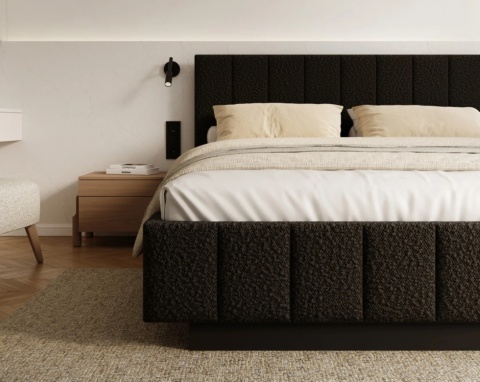 Nowoczesne łóżko lewitujące tapicerowane LEVITO 180x200 BOUCLE Czarny