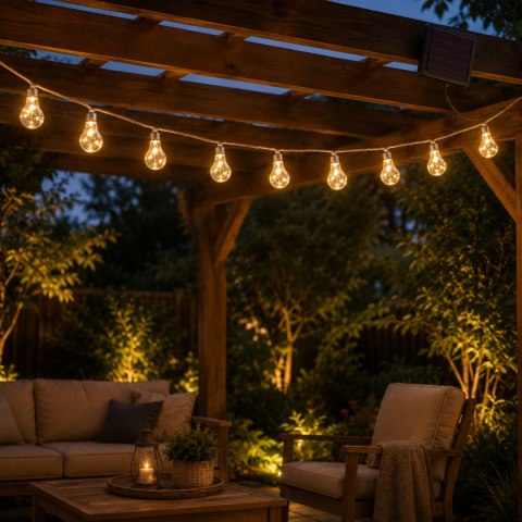 Girlanda ogrodowa solarna, 10 żarówek LED, łańcuch, do ogrodu i tarasu, 3,8 m KAMAI STRENDPRO