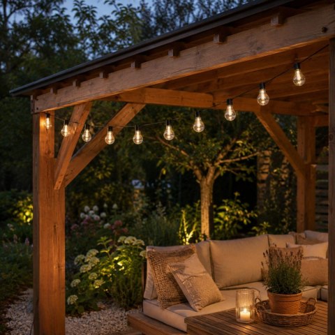 Girlanda ogrodowa solarna LED, 10 żarówek, czujnik zmierzchu, dł. 2,7 m, kabel 3 m, żarówki 6x9 cm KAMAI STRENDPRO