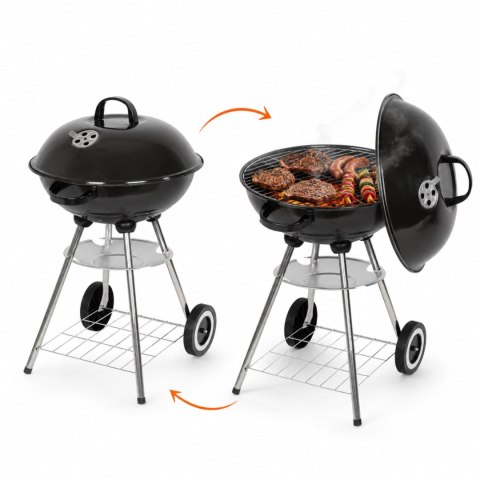 Grill węglowy ogrodowy czarny z rusztem chromowanym i półką, stalowy, 45x52,5x73,5 cm KAMAI STRENDPRO