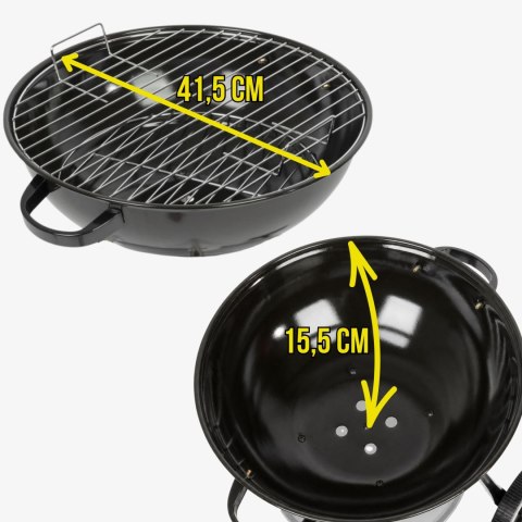 Grill węglowy ogrodowy czarny z rusztem chromowanym i półką, stalowy, 45x52,5x73,5 cm KAMAI STRENDPRO