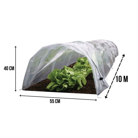 Mini tunel foliowy ogrodowy, konstrukcja z rurkami metalowymi, folia UV, ochrona roślin, 55x1000x40 cm KAMAI STRENDPRO