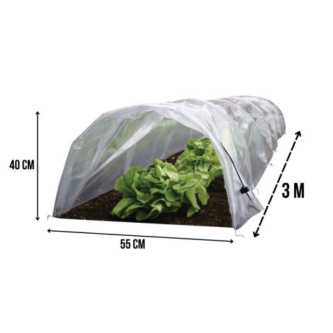 Mini tunel foliowy ogrodowy, metalowy, 55x300x40 cm, powierzchnia 1,65 m2, do ochrony roślin KAMAI STRENDPRO