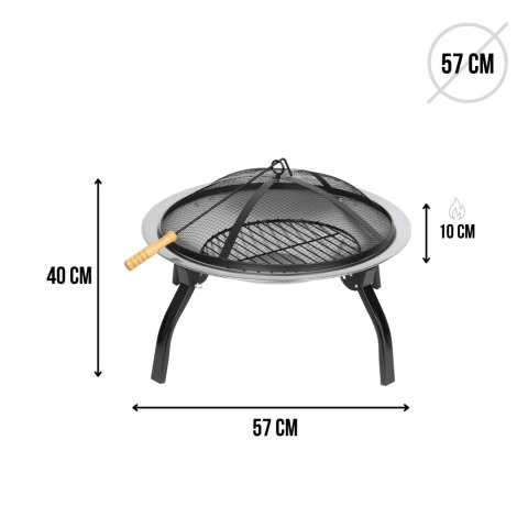 Palenisko ogrodowe okrągłe metalowe czarne z funkcją grillowania, 57x57x40 cm KAMAI STRENDPRO