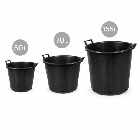 Pojemnik ogrodowy okrągły perforowany z uchwytami, plastikowy, czarny, 155 l, śr. 75 cm, wys. 51 cm KAMAI STRENDPRO