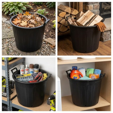 Pojemnik ogrodowy okrągły plastikowy perforowany z uchwytami, 50 l, średnica 50 cm, wysokość 41 cm KAMAI STRENDPRO