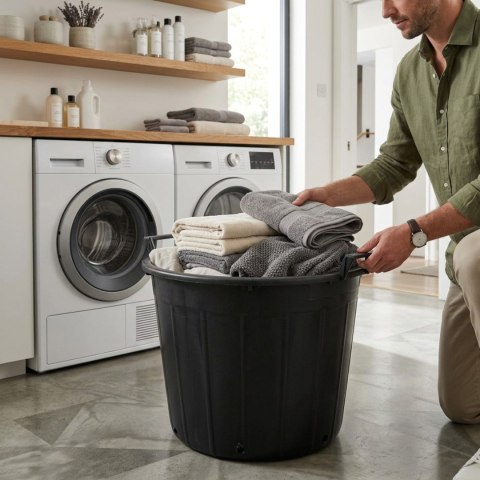 Pojemnik ogrodowy okrągły plastikowy perforowany z uchwytami, 50 l, średnica 50 cm, wysokość 41 cm KAMAI STRENDPRO