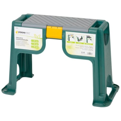 Stołek ogrodowy i klęcznik 2w1 z schowkiem, polipropylenowy, czarno-zielony, 57x27x37 cm, maks. 200 kg KAMAI STRENDPRO