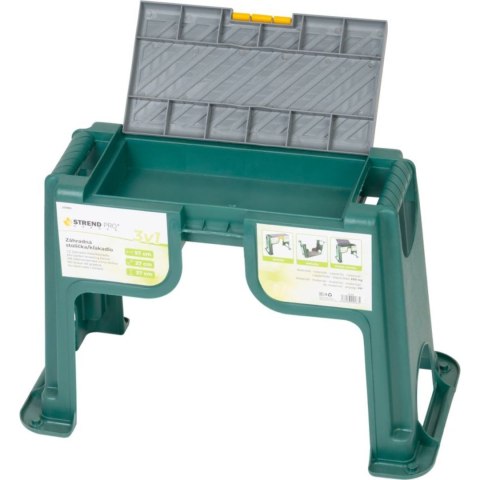 Stołek ogrodowy i klęcznik 2w1 z schowkiem, polipropylenowy, czarno-zielony, 57x27x37 cm, maks. 200 kg KAMAI STRENDPRO