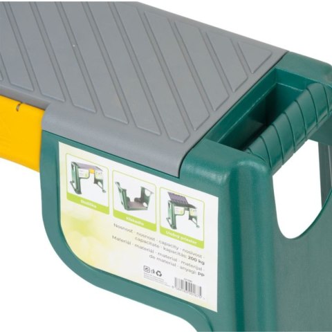 Stołek ogrodowy i klęcznik 2w1 z schowkiem, polipropylenowy, czarno-zielony, 57x27x37 cm, maks. 200 kg KAMAI STRENDPRO