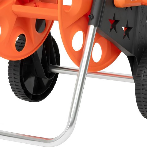 Wózek na wąż ogrodowy, metalowy stelaż, plastikowy bęben, na kołach, rączka teleskopowa 57,5-95 cm, 50 m węża 1/2 cala KAMAI STRENDPRO