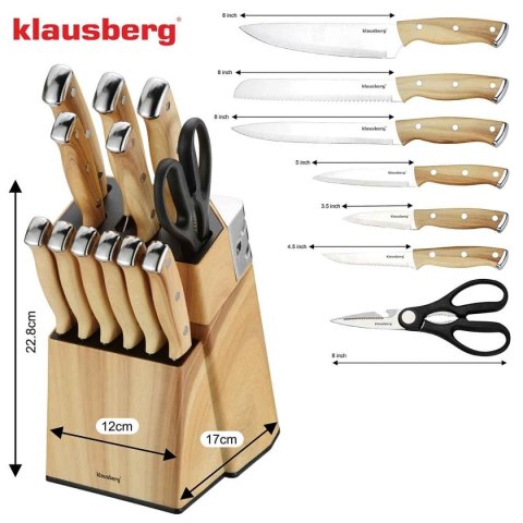 ZESTAW NOŻY KUCHENNYCH I DO STEKÓW W BLOKU KLAUSBERG KB-9038