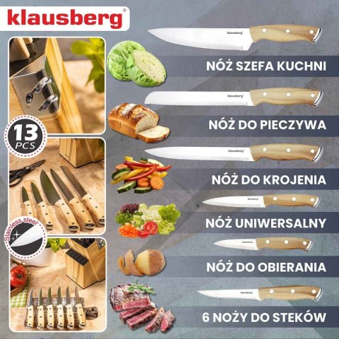 ZESTAW NOŻY KUCHENNYCH I DO STEKÓW W BLOKU KLAUSBERG KB-9038