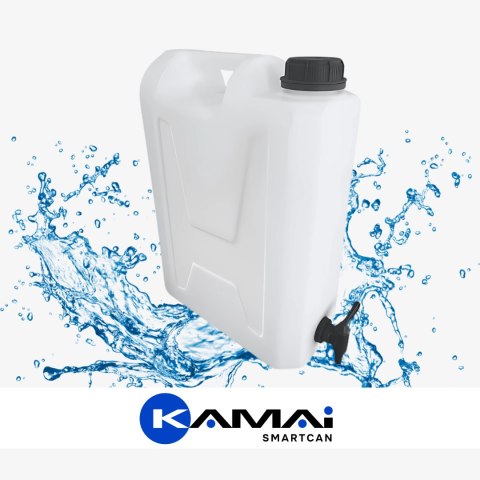 Kanister na wodę pitną z dolnym kranikiem, tworzywo HDPE, 12L Kamai SMARTCAN