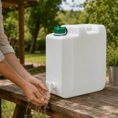 Kanister na wodę pitną z kranikiem i odpowietrznikiem, tworzywo HDPE, 20L Kamai SimplyCan