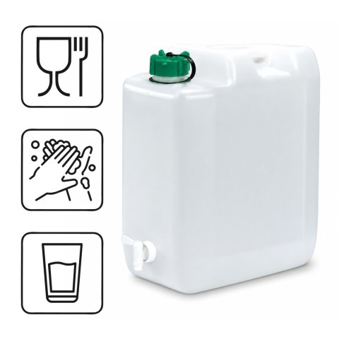 Kanister na wodę pitną z kranikiem i odpowietrznikiem, tworzywo HDPE, 20L Kamai SimplyCan