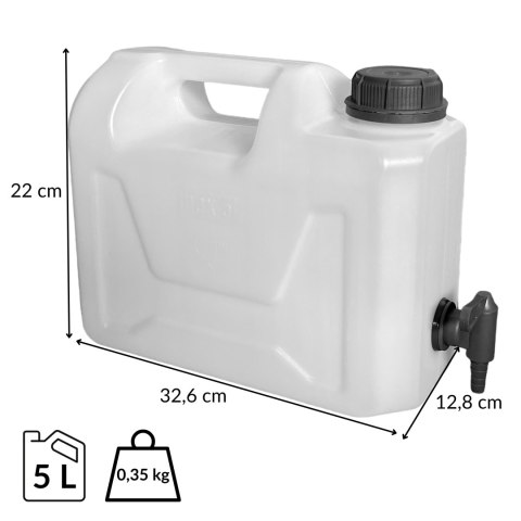 Kanister na wodę z dolnym kranikiem, transparentny HDPE, 5L Kamai SMARTCAN