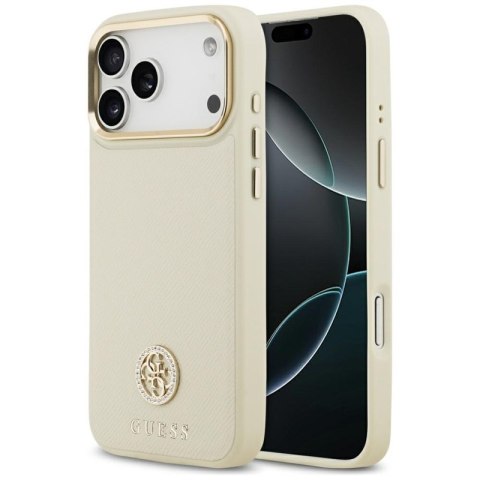 Guess Grained Strass Logo MagSafe - Etui iPhone 17 Pro Max (beżowy)