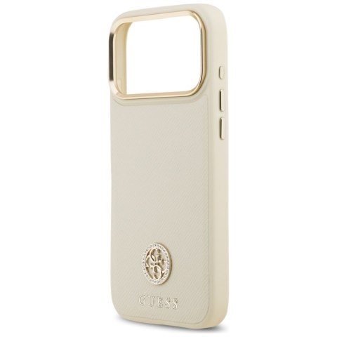Guess Grained Strass Logo MagSafe - Etui iPhone 17 Pro Max (beżowy)