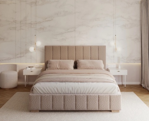 Łóżko tapicerowane AUSTIN z pojemnikiem i stelażem 160x200 BOUCLE Pastelowy róż