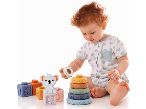 Sensoryczne Miękkie Klocki dla malucha Edukacyjna Wieża Cyferki Kształty + Figurka