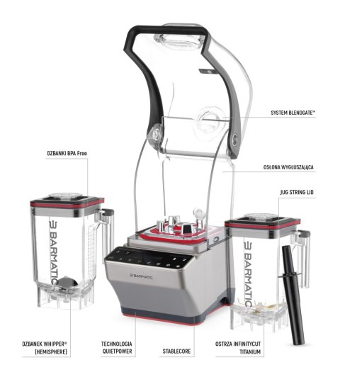 Zestaw PRO - blender barowy Storm z tamperem i dodatkowym dzbankiem do spieniania mleka (wolny od BPA), 1,8L