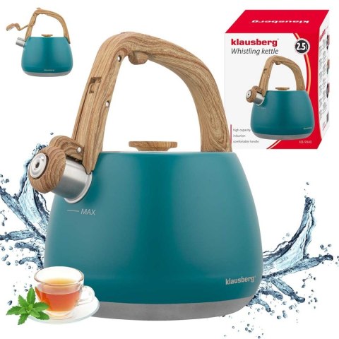 CZAJNIK STALOWY Z GWIZDKIEM 2,5L KLAUSBERG KB-9040 TURKUSOWY