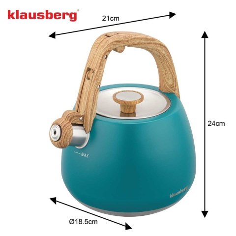 CZAJNIK STALOWY Z GWIZDKIEM 2,5L KLAUSBERG KB-9040 TURKUSOWY