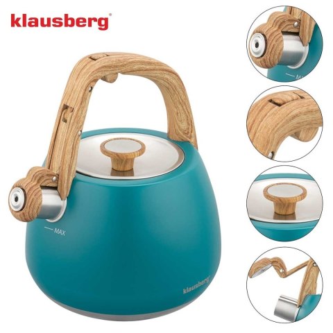 CZAJNIK STALOWY Z GWIZDKIEM 2,5L KLAUSBERG KB-9040 TURKUSOWY