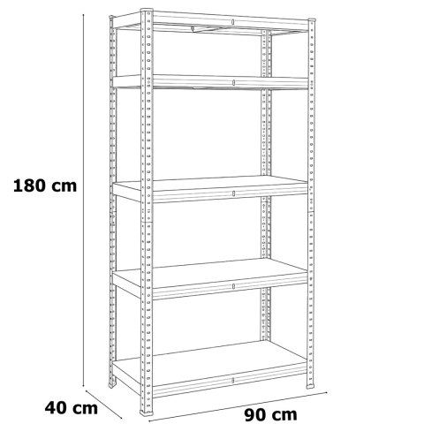 Regał magazynowy 5 poziomów loftowy 180x90x40 nośność 875 kg