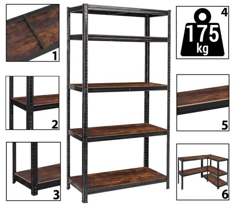 Regał magazynowy 5 poziomów loftowy 180x90x40 nośność 875 kg
