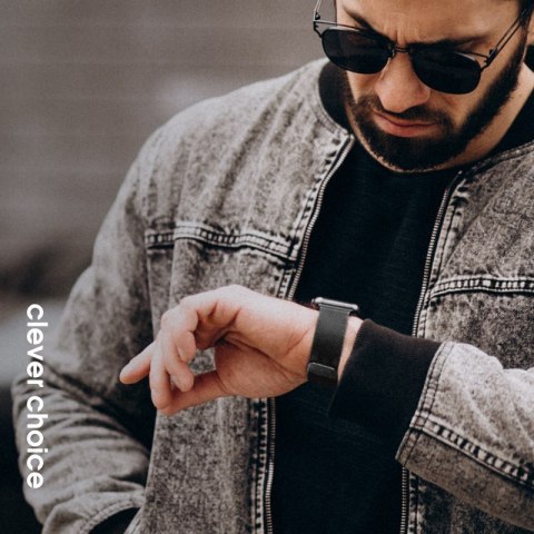 Crong Milano Steel - Pasek ze stali nierdzewnej do Apple Watch 38/40/41/42 mm (czarny)