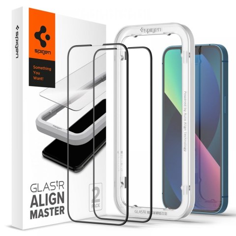 Spigen Alm Glass FC 2-Pack - Szkło hartowane do iPhone 17e / 16e / 14 / 13 / 13 Pro 2 szt (Czarna ramka)