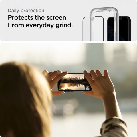 Spigen Alm Glass FC 2-Pack - Szkło hartowane do iPhone 17e / 16e / 14 / 13 / 13 Pro 2 szt (Czarna ramka)