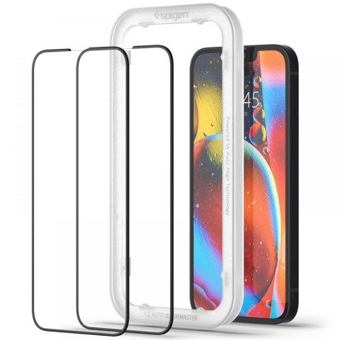 Spigen Alm Glass FC 2-Pack - Szkło hartowane do iPhone 17e / 16e / 14 / 13 / 13 Pro 2 szt (Czarna ramka)