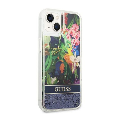 Guess Liquid Glitter Flower - Etui iPhone 14 Plus (niebieski)