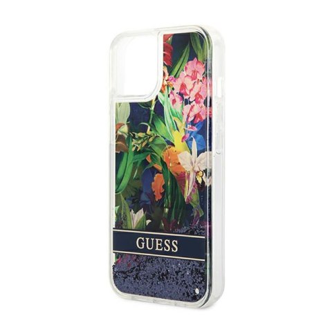Guess Liquid Glitter Flower - Etui iPhone 14 Plus (niebieski)