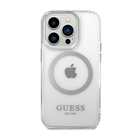 Guess Metal Outline MagSafe - Etui iPhone 14 Pro (przezroczysty / srebrny)