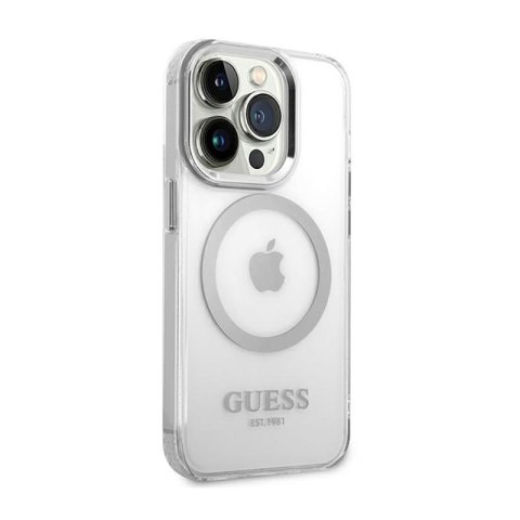 Guess Metal Outline MagSafe - Etui iPhone 14 Pro (przezroczysty / srebrny)