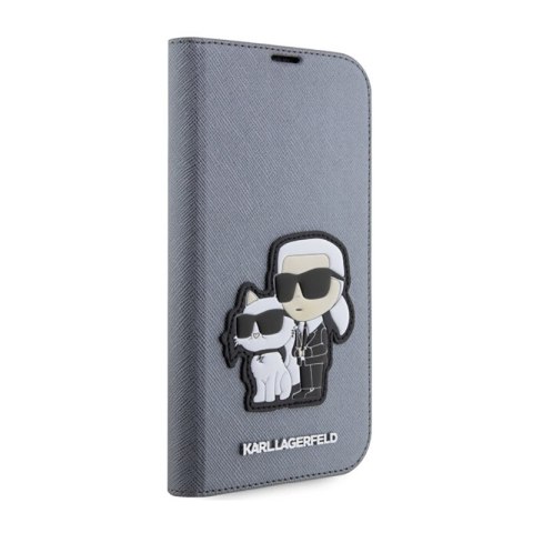 Karl Lagerfeld Booktype NFT Saffiano Karl & Choupette - Etui iPhone 14 Pro (Srebrny)