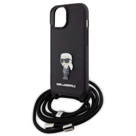 Karl Lagerfeld Crossbody Saffiano Monogram Ikonik Metal Pin - Etui iPhone 15 (czarny)